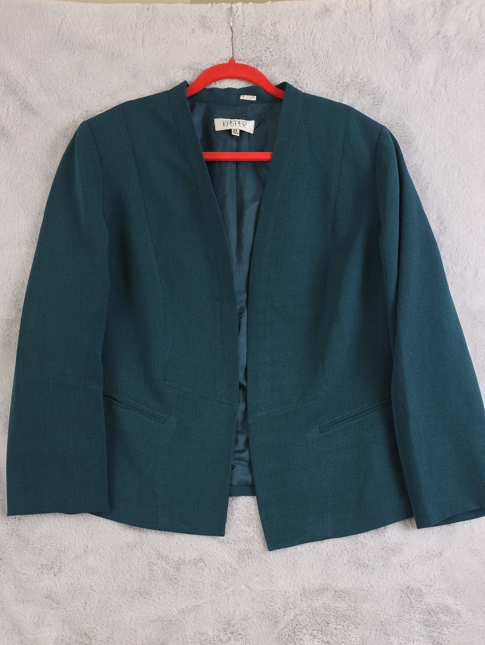 Kasper Teal Open Front Career Blazer Jacket Size 18W